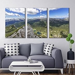 3 Panel Canvas Wall Art - Majestic Natural Landscape Triptych Canvas Series - Cloudy Blue Skies on Mountain - Giclee Print Gallery Wrap Modern Home Art Ready to Hang - 16"x24" x 3 Panels