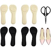 4 Pairs Insoles for High Heels, Self Adhesive High Heel Inserts for Women with 2 Colors, Soft Comfort Shoe Cushions, Includes Black Scissors for Easy Trimming, Black+Beige