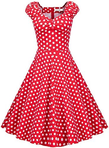JUESE Women's 1950's Sweetheart Cocktail Party Casual Wiggle Swing Dress(S,Red WBDot)