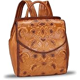 Genuine Leather Fashion Backpack for Women Vintage Embossed Real Leather Knapsack Purse Rucksack Daypack Bag