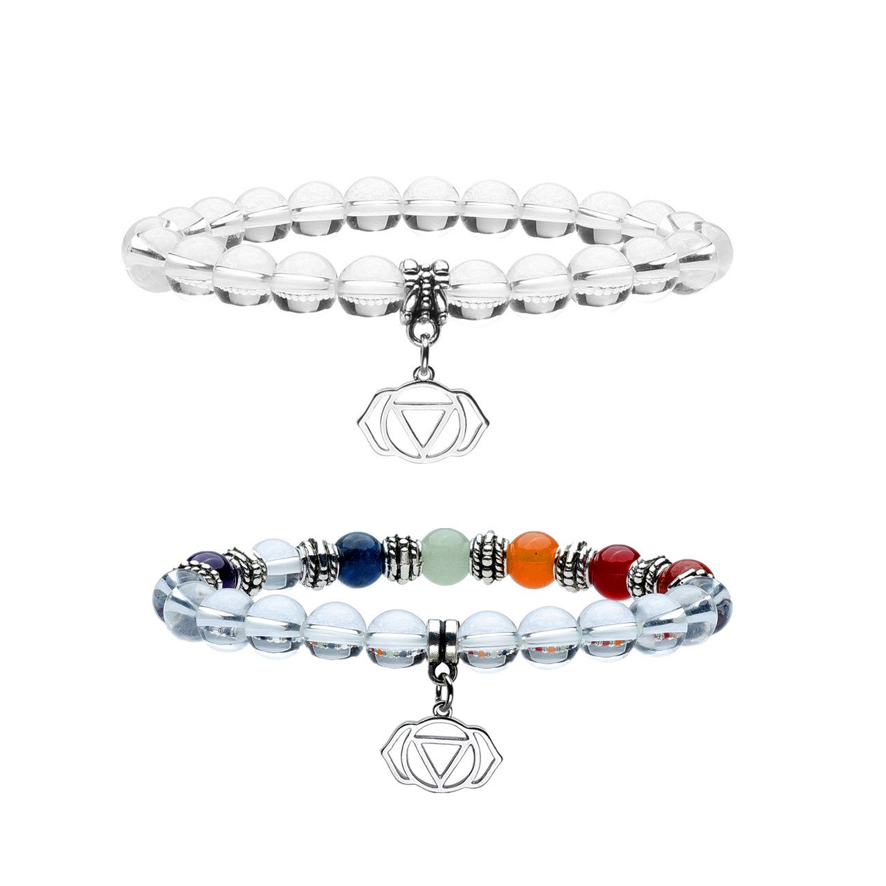 QGEM 2pcs Bracelet en Pierre Quartz Cristal de Roche Blanc Naturelle Pendentif \'Ajna\' pour Amoureux Meilleure Amie Femme Homme