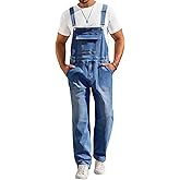 Runcati Men's Denim Bib Overalls Jeans Casual Slim Fit Adjustable Straps Fashion Trousers Boot Cut Jumpsuit