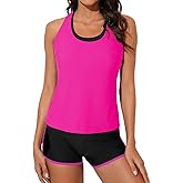 Aleumdr Womens Athletic 3 Piece Tankini Swimsuits with Shorts Swim Tank Tops with Sports Bra and Boyshorts Bathing Suits