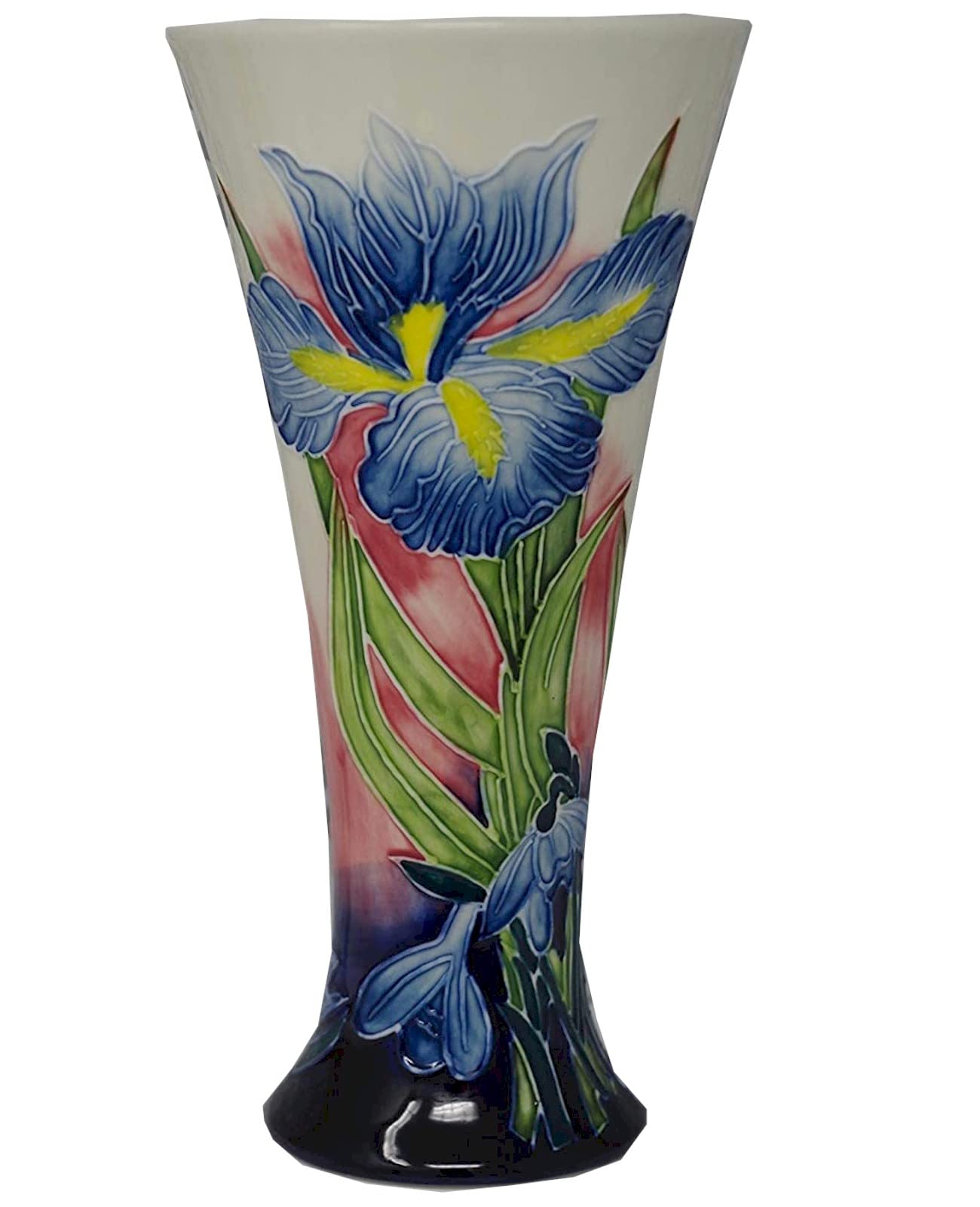 Old Tupton Ware Vase 8" 1298 Hand Made & Painted Tube Lined Pottery Blue Iris