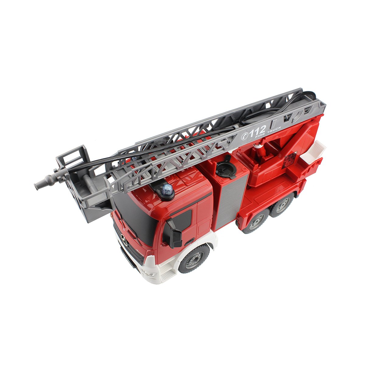 Hugine RC Fire Truck Authorized by Mercedes-Benz Antos 2.4G 9 Channel Kids Remote Control Aerial Ladder Fire Engine Truck with Lights and Sounds Toys