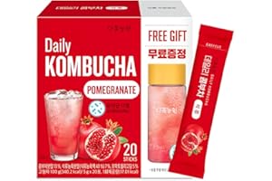 UNHA'S ASIAN SNACK BOX Garden Kombucha Tea, Powder 5g x 20 Sachets (100g/3.52oz) Probiotics, Prebiotics, Sugar Free, Diet Tea, Healthy Drink with Bottle (FREE BOTTLE SHAKER) (Pomegranate)