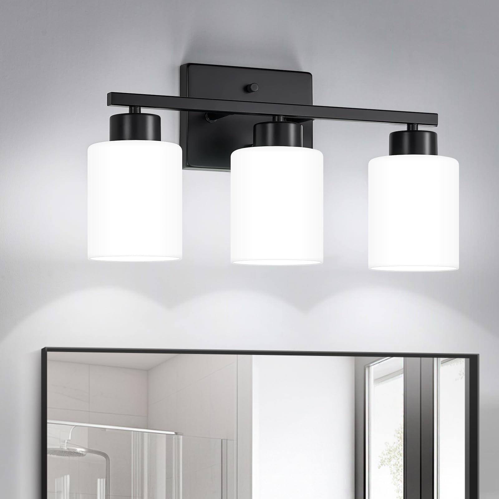 Photo 1 of ***SEE NOTES**FonmYim Black Bathroom Light Fixtures, 3-Light Modern Vanity Light Over Mirror, Wall Sconces with Milky White Frosted Glass Shades, E26 Socket (Bulbs Not Included)