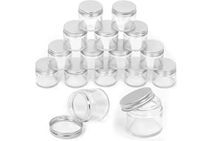 Swpeet 15 Packs 2 oz - 60ML Transparent Glass Jar with Silver Lid Assortment Kit, Round Containers Cosmetic Glass Jars with L