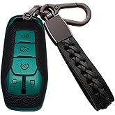 Syodiesn for Ford Key Fob Cover Soft TPU with Leather Keychain Key Shell Full Protective Cover Smart Remote Key Fob Case for Ford Lincoln MKZ MKC MKX Fusion Mustang F150 Edge Explorer 5 Button, Green