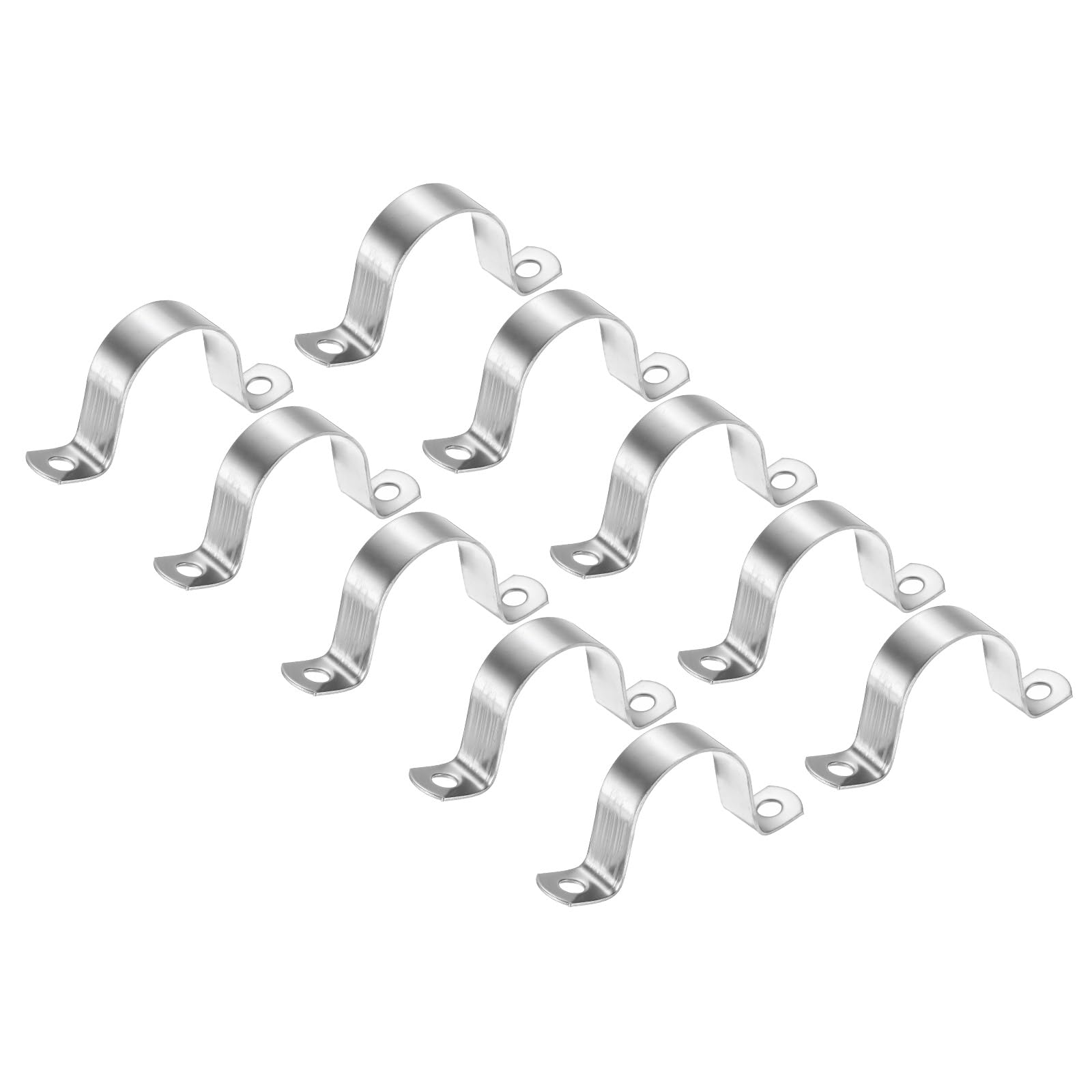 PATIKIL 1.57 inch/40mm Rigid Pipe Strap Clamp, 10 Pcs 304 Stainless Steel Two Hole U-Shape Tube Clip Pipe Fasten Holder for Pipe Fixing — image 1