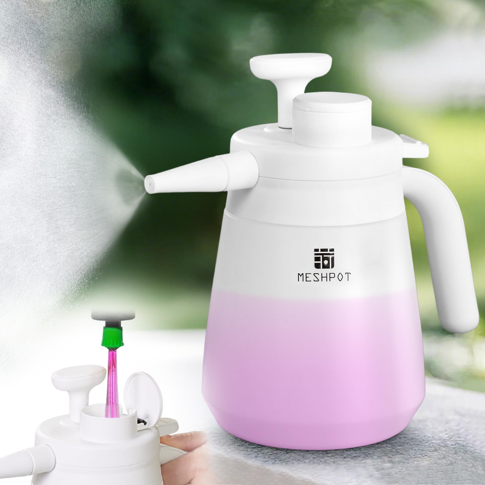 Photo 1 of Meshpot 0.4 Gallon Garden Pump Sprayer, Easy to Fill with One Finger, 50 oz Small Water Sprayer Provide 3 Spraying Patterns, Handheld Weed Sprayer with Pressure Release Valve (1.5L White)