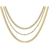 Rnivida 14K Gold Plated Stainless Steel Layered Necklace Set for Women - Triple Stackable Dainty Choker & Chunky Chain Jewelry