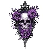 2 PCS Gothic Skull with Purple Roses Vinyl Decals - Waterproof Removable Stickers for Car Bumper, Truck, Motorcycle,Laptop- Floral Decorative Sticker (A-214)