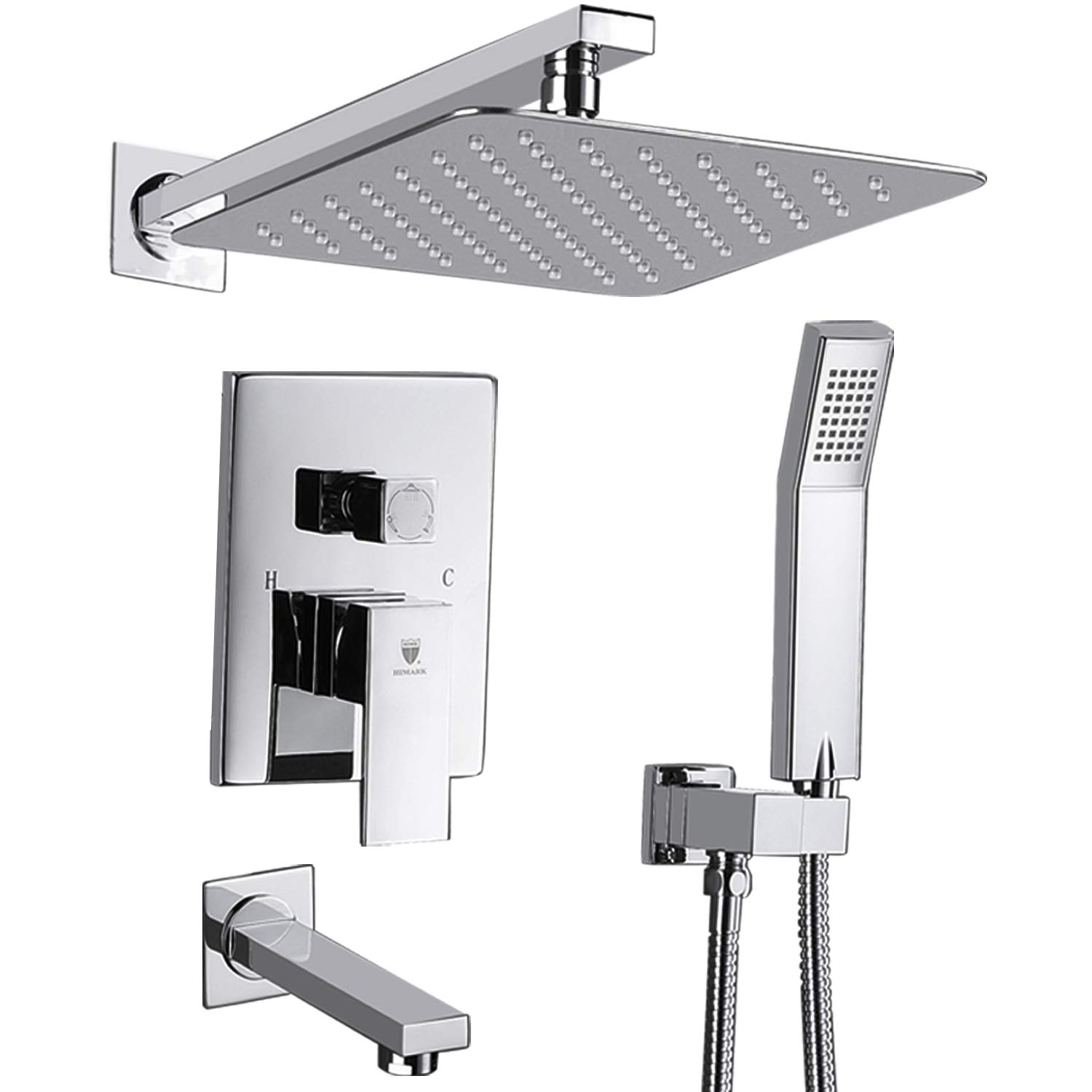 HIMK Shower System, Shower Faucet Set with Tub Spout and 10" Rain Shower Head Wall Mounted Shower Set (Contain Shower Faucet Rough-In Valve),Chrome