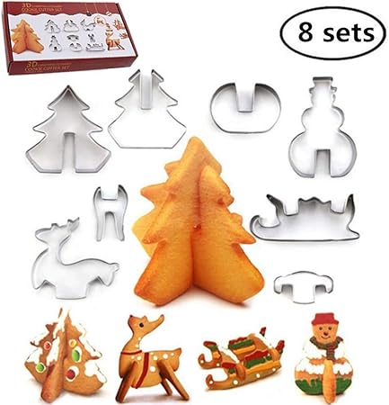 Biscotti Di Natale Con Formine.Joyoldelf 8 Pezzi Set Di Formine Per Biscotti Di Natale In 3d Taglierina Di Biscotti In
