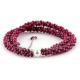 CRYSTALIS Birthstone Ruby Stone Necklace, Choker, Beads & Pearl, Natural Beaded Crystals, Chakra Healing Gemstone, Women Jewelry, 925 Sterling Silver 18 inch, Fairy, Hippie, Goddess, Ethnic, Bohemian