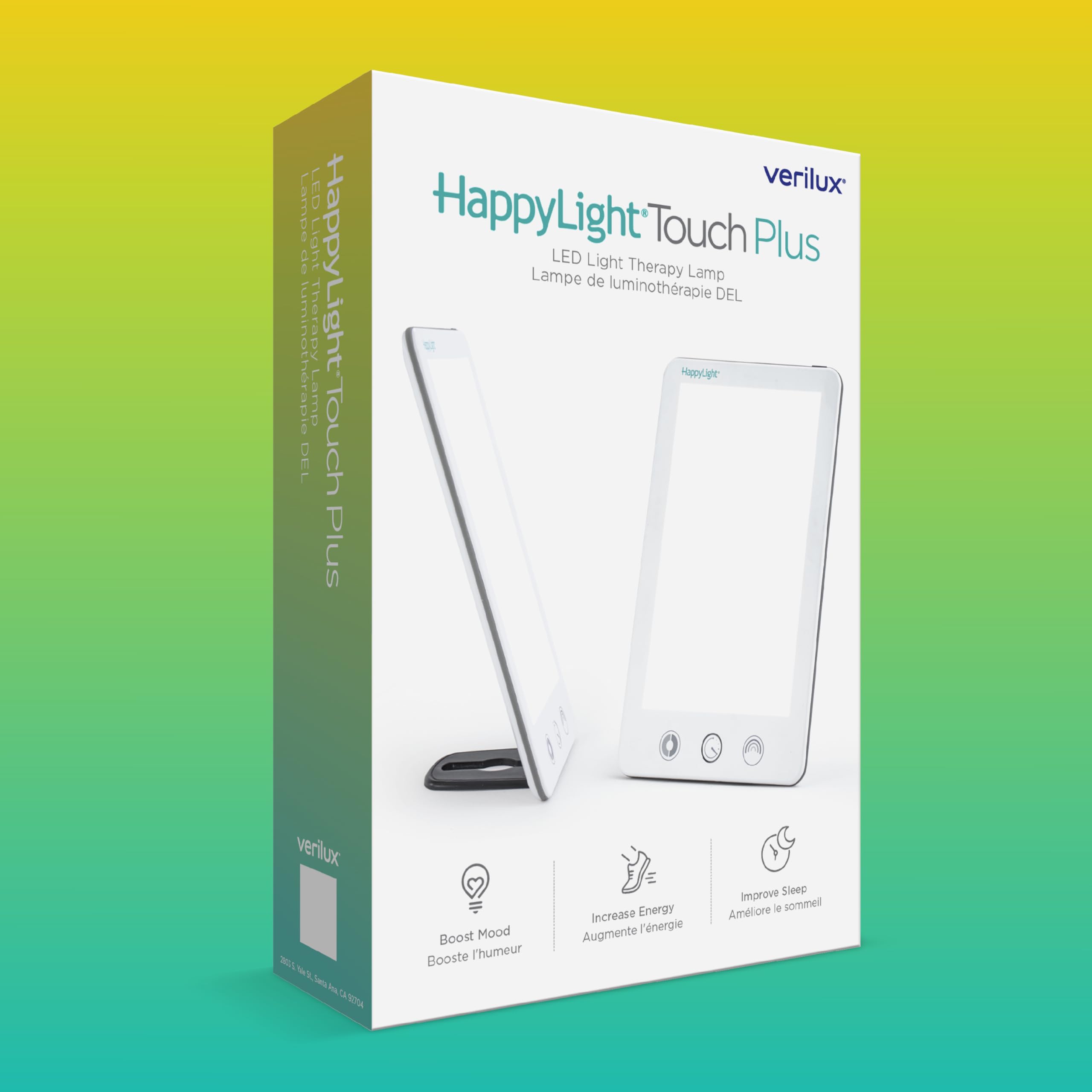Verilux HappyLight Touch Plus - Light Therapy Lamp with 10,000 Lux, UV-Free, LED Bright White Light with Adjustable Brightness, Color, Countdown Timer, & Detachable Stand - Boost Mood, Sleep, & Focus