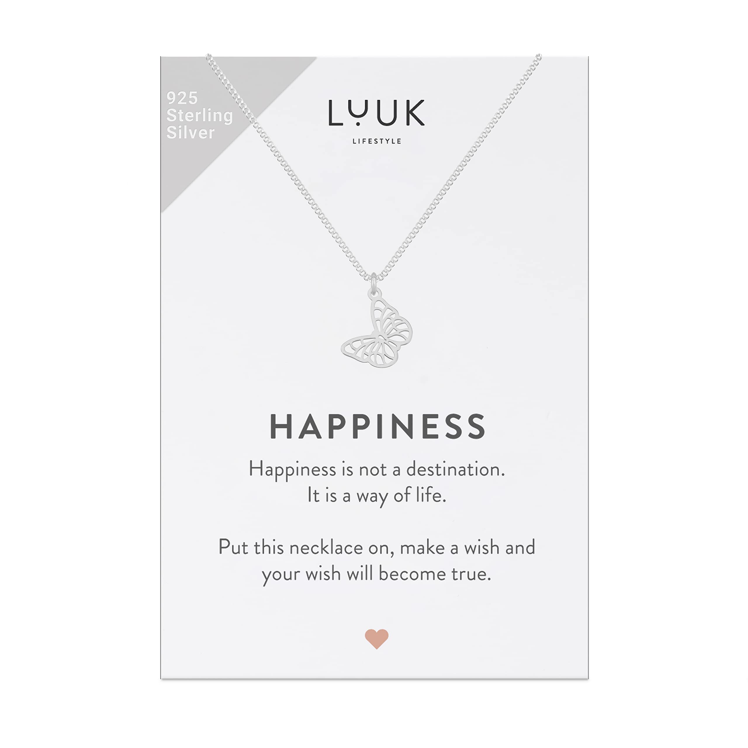 LUUK LIFESTYLE 925 Sterling Silver Pendant Necklace for Women Waterproof 50cm Chain Modern Necklace Gift for Her Silver Butterfly — image 1