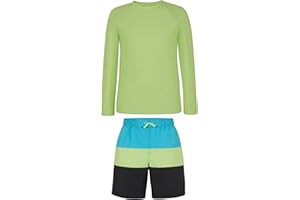 Saint Eve Kids Boys 2 Piece Swimsuit Set – Long Sleeve UPF 50 Rash Guard and Swim Trunks with Stretch Waistband and Liner