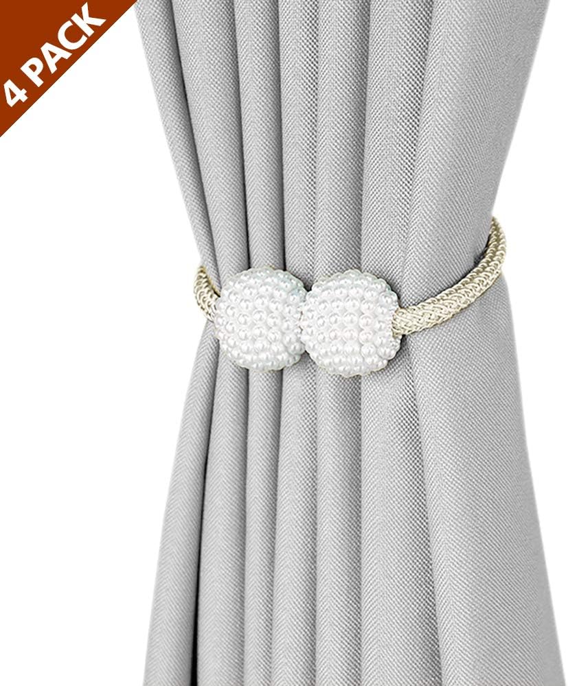 DEZENE Pearl Curtain Tiebacks 4 Pack Decorative