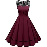 Bbonlinedress Women's 50s Vintage Floral Lace Retro Rockabilly Sleeveless Round Neck Cocktail Party Swing Dress