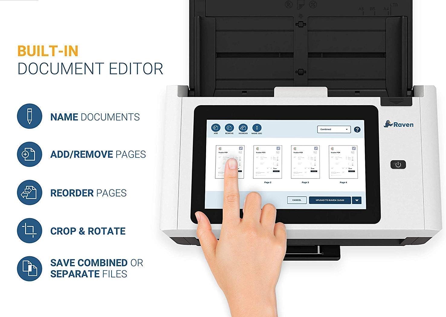 Raven Pro Document Scanner - Huge LCD Touchscreen, High Speed Color Duplex Feeder (ADF), Wireless Scan to Cloud, WiFi, Ethernet, USB, Home or Office: Electronics