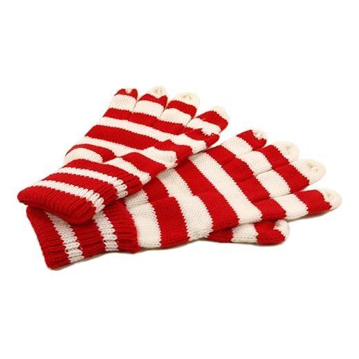 Soft Knit Women's Striped Gloves Red & White at Amazon Women’s