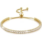 Adjustable Tennis Bracelet 14K Plated Gold 2mm CZ Tennis Bracelet for Women