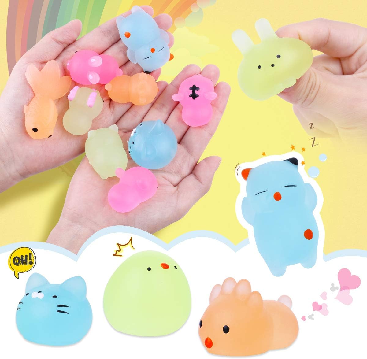 30Pcs Fluorescent Mochi Squishy Toys Glow In The Dark Squishies Luminous Squishies Mini Soft Land Marine Animal Squishy Glitter Super Squash Party Bag Filler Toys For Kids - Image 3