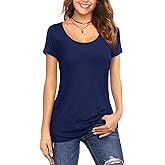 Amoretu Women's Scoop Neck Short/Long Sleeve Tees Cotton T Shirts Blouses Tops