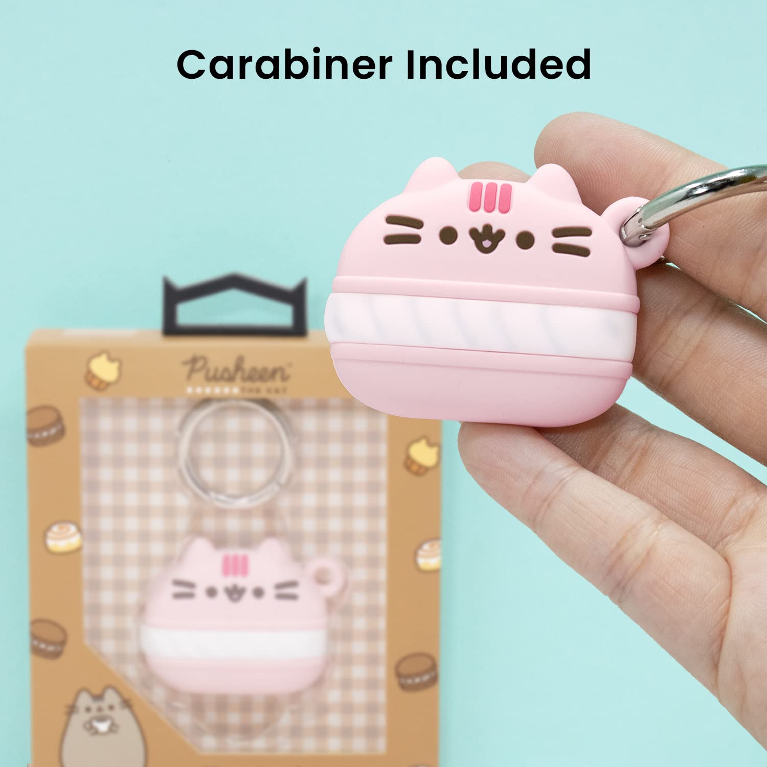 iFace x Pusheen Café Series Silicone Protective Cover Designed for Apple AirTags [Cute Character Case] [Carabiner Keychain Clip Included] - Macaron