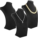Oungy 3 Pcs Black Necklace Display Stand Jewelry Bust Displays Velvet Necklace Holder for Photography Boutique Display and Home Organisation