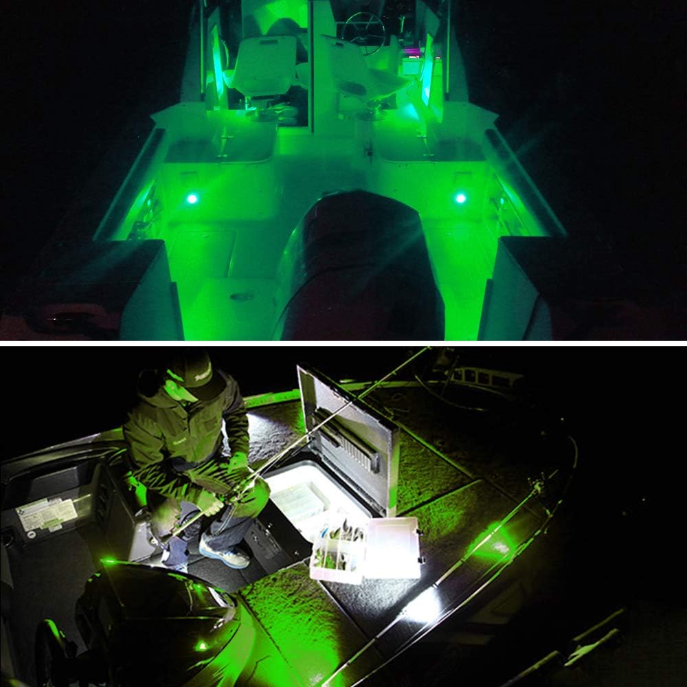 MNJ MOTOR 6pcs Marine Boat Fishing Lights, 12V Waterproof Utility Led Interior Light - Boat Deck Courtesy Transom Cockpit Light For Yacht Fishing Pontoon Boat Sailboat Kayak Bass Boat Vessel-Green: Automotive
