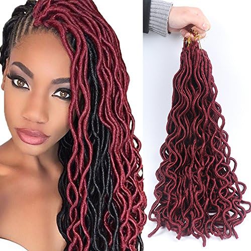 Wavy Faux locs 20"(3 Packs) Synthetic Hair Crochet Braids Braiding Hair Curly Faux Locs Dreadlocks Hair (#Bug)