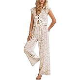 Milumia Women's 2 Piece Pajama Set Floral Bow Tie Cap Sleeve Crop Top and Pants Sets Sleepwear