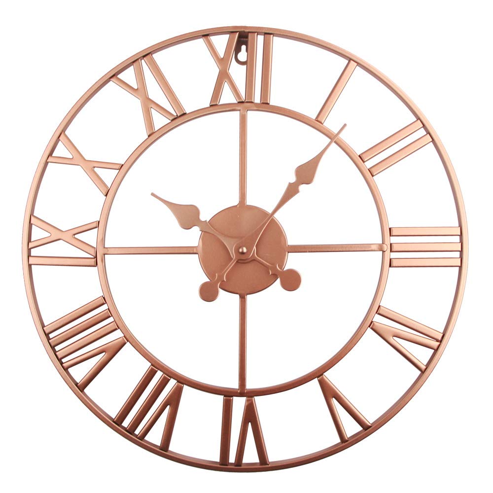 Timelike Stunning Silent Skeleton Indoor/Garden Large Wall Clock Roman Numeral Open Face Metal Clock Round rose gold