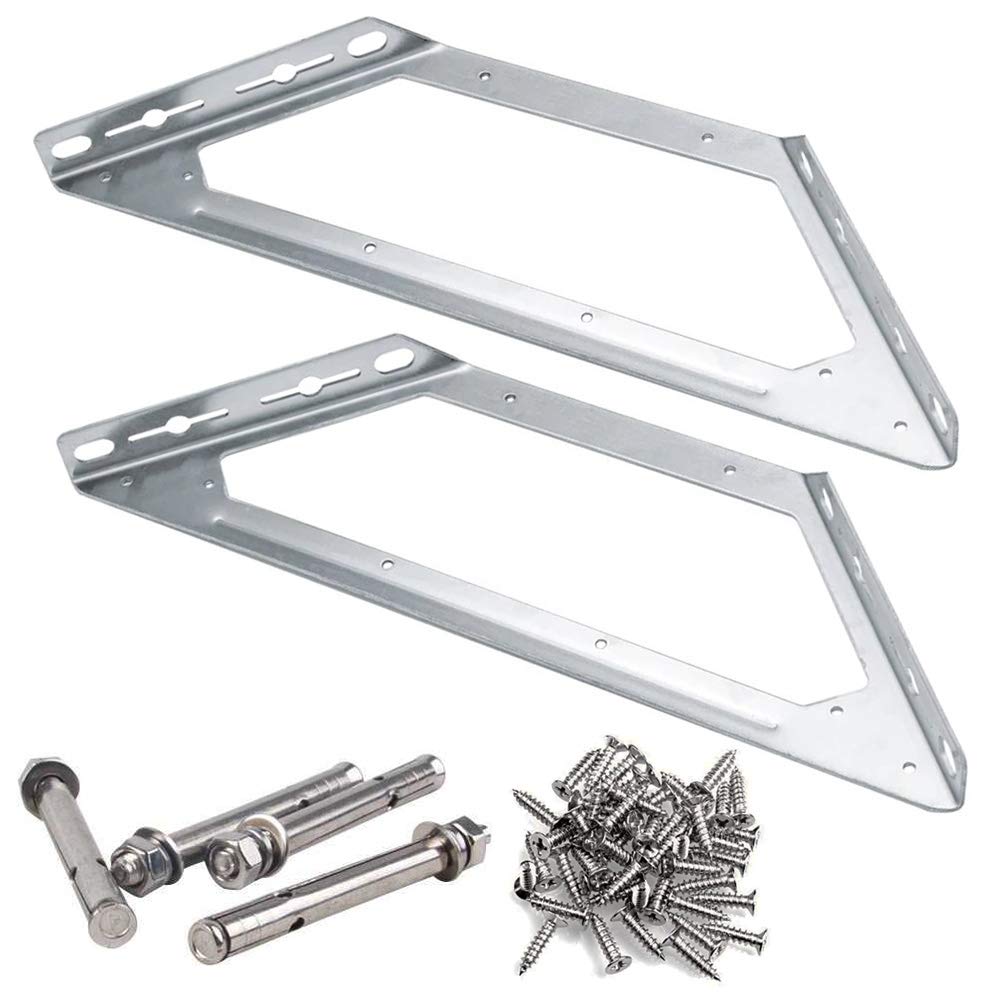 OBELON Double Shelf Bracket Wall Mounted 385mm - Stainless Steel Heavy Duty Angle Brackets Triangular Corner Brace Fastener with Screws, 1 Pair
