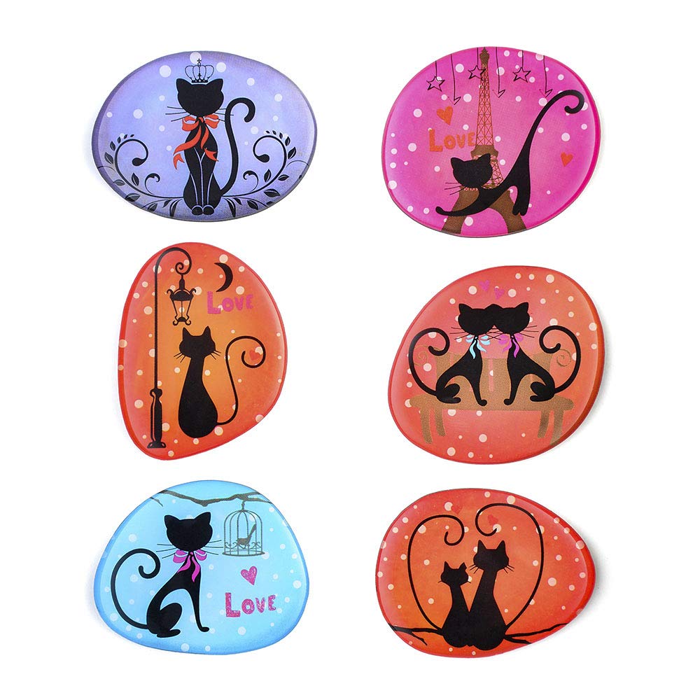 Fridge Magnets 6 Pcs Cute Refrigerator Magnets Ornament for Adults Kids School Locker Office Whiteboard Kitchen Home Menu Message Board Cool Funny Decor Strong Fridge Magnets Pack - Black Cat