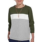 Haloumoning Boys Long Sleeve Shirts Kids Fashion Fall Tops Crewneck Color Block Tees 5-14Y