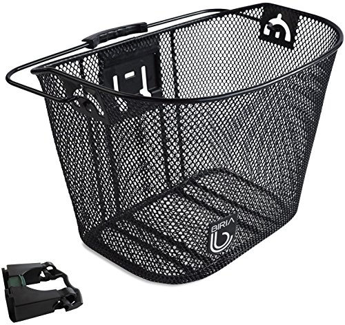 Biria bicycle Basket with Bracket Black – Front Quick Release Basket, Removable, Wire Mesh Bicycle basket Express Klick, Black