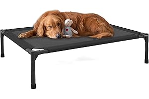 FIOCCO Elevated Dog Bed - Dog Cot with Chew Proof Mesh for Medium Dogs, Waterproof Washable Raised Pet Bed, Portable Pet Bed for Outdoor Use, Dogs Cot Beds, Black