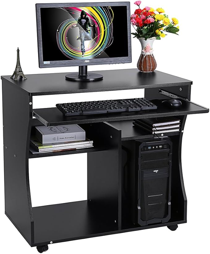 Mobile Computer Desk Wheels,Table Study Workstation with Sliding