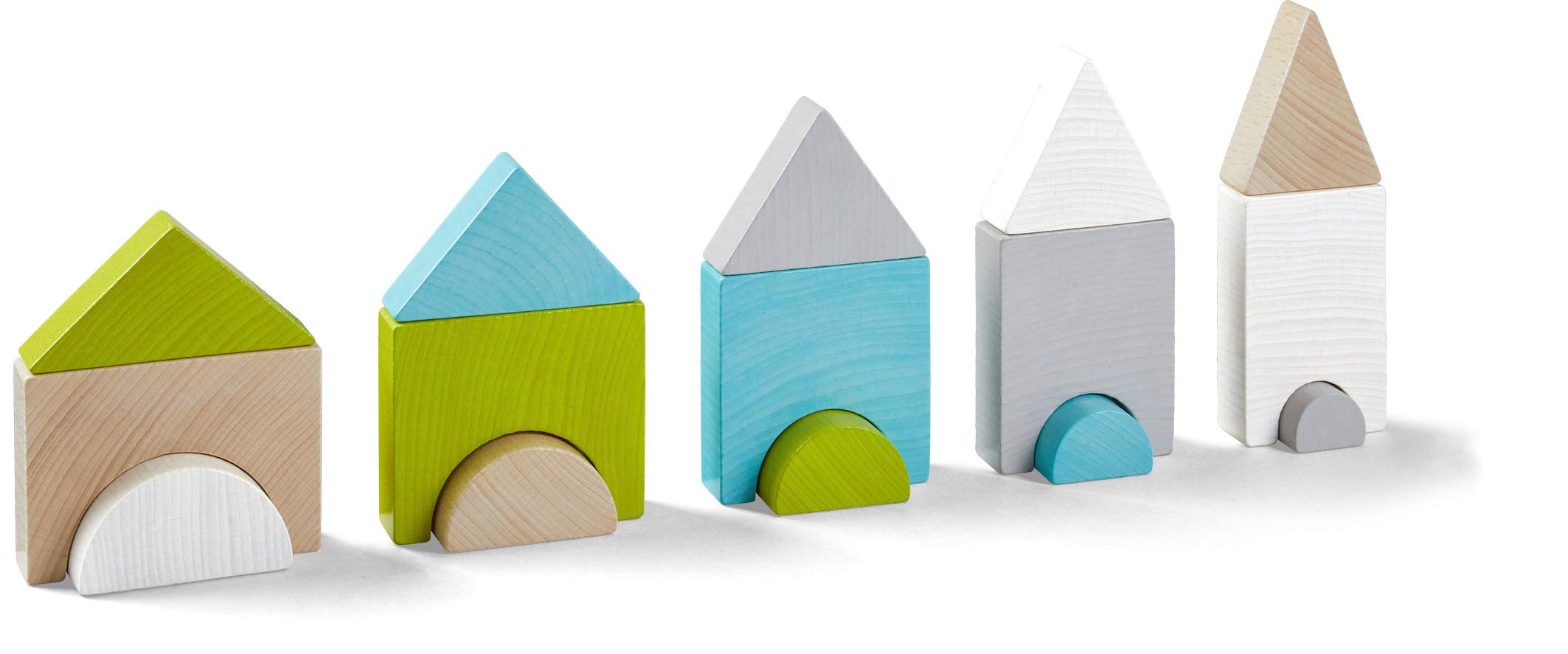 HABA 305457 - Stacking Game Tower Town, Stacking and Motor Skills Game Made of Wood with 15 Stacking Stones for Standing and Stacking, Wooden Toy from 2 Years