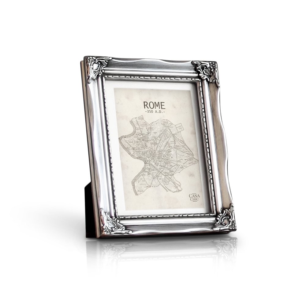 Rococo by Casa Chic - Shabby Chic Photo Frame - 5x7 inch - Glass Front - With Picture Mount for 6x4 inch Photo - 3 Centimetres Frame Edge Width - Rococo Baroque Style - Antic Silver