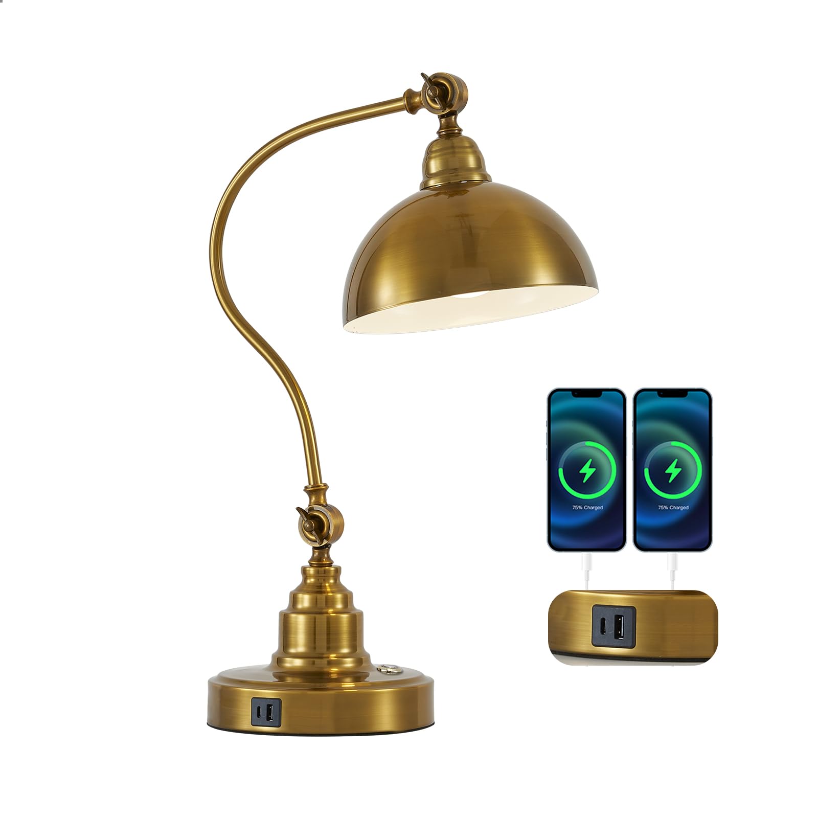 Photo 1 of Fetason Vintage Gold Desk Lamp Decorative Table Lamp for Home Office Living Room Bedroom Desk Light, Rustic Industrial Farmhouse Antique Library Study Desk Lamp E26 LED Bulb Included