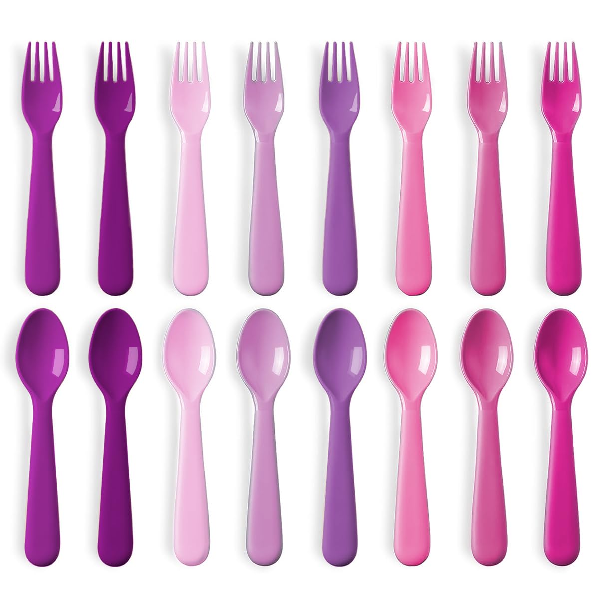 Photo 1 of 16 Pc Toddler Utensils Set Kids Utensils 8 Kids Spoons 8 Kids Forks BPA Free Dishwasher Safe Reusable Plastic Utensils for kids Bright Colors silverware Plastic Cutlery Set Children Flatware (PURPLE)