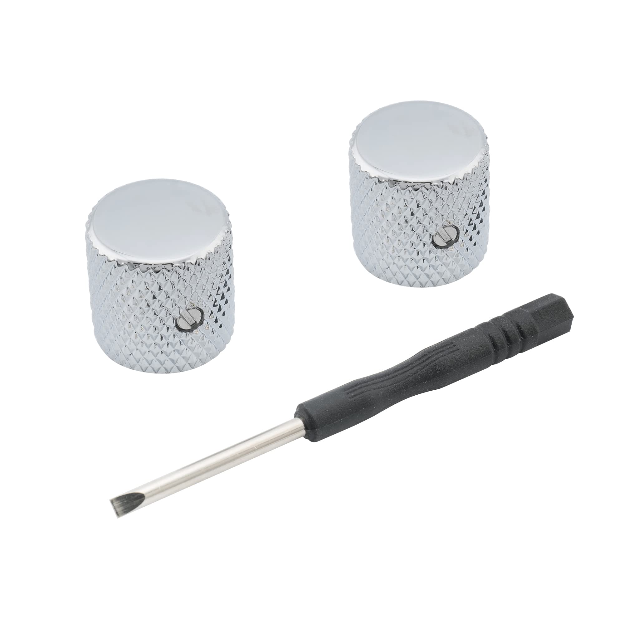 Musiclily Pro 1/4" Steel Universal Fitting Flat Top Control Knobs with Set Screw for Electric Guitar or Bass, Chrome (Set of 2)