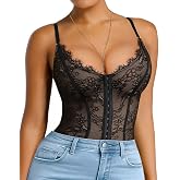 SHAPELLX Lace Shapewear Bodysuit for Women Tummy Control Body Suits Thong | Tummy control backless one-piece bodysuit,premium