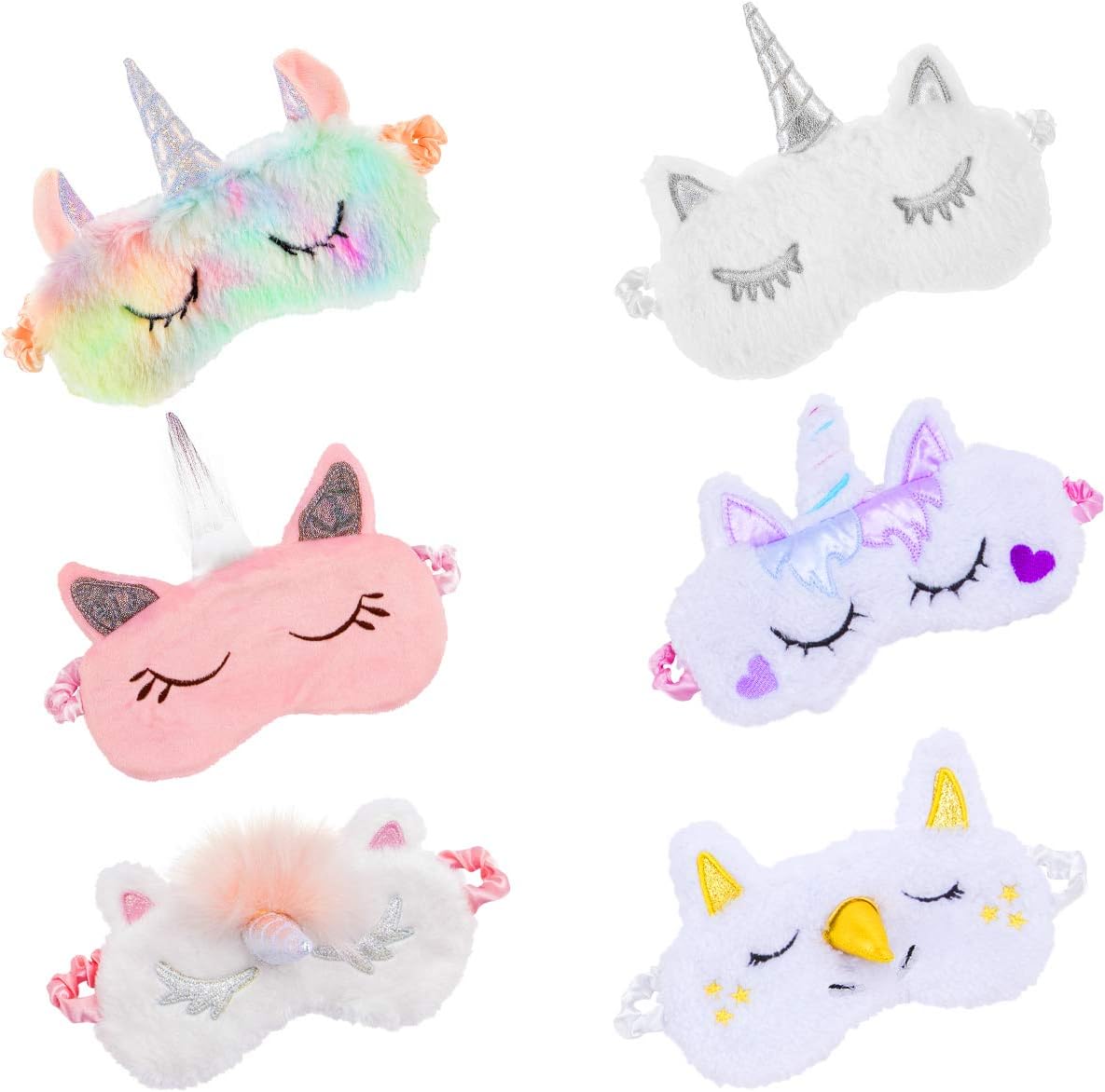 Biubee 6 Pack Soft Plush Unicorn Sleeping Mask- Cute Unicorn Horn Blindfold Eye Cover for Women Girls Kids Travel Nap Night Sleeping: Health & Personal Care