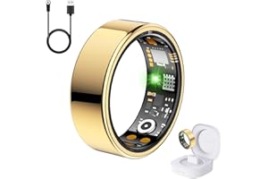 KNGAD Health Tracker Ring, Smart Health Ring for Women Men with Heart Rate, Blood Oxygen, Sleep Monitor, Steps,Calories, No Subscription Fee, IP68 Waterproof Smart Ring for iphone & Android (Gold, 7#)